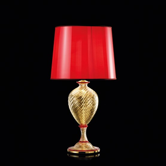 Erithea Tischlampe, Goldene Kristalllampe mit roter Dekoration