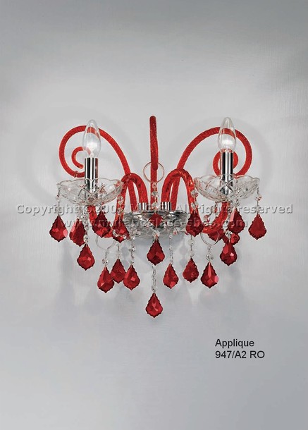 Applique 947, Crystal und rot bohemia Stil Wandleuchte