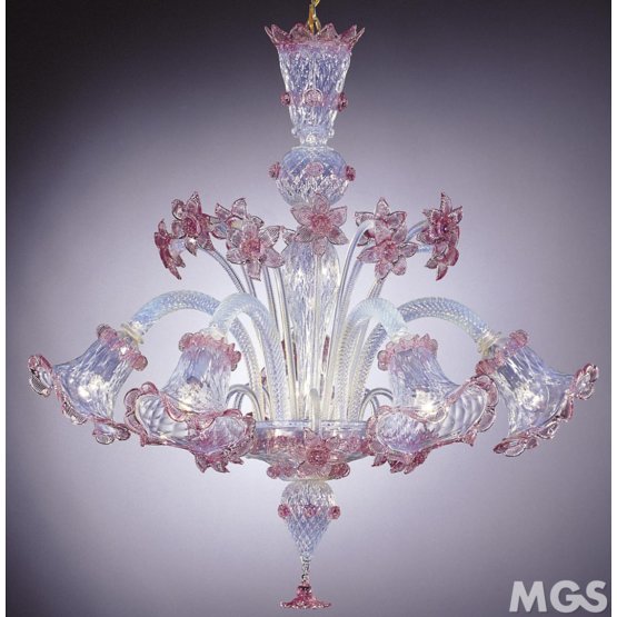 Rosato Kronleuchter, Kronleuchter aus Opal-Glas und rosa Deko Licht auf fünf