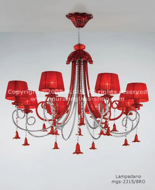 2315-Serie mit Lampenschirme Kronleuchter, Red Kronleuchter mit Schirmen auf drei Leuchten