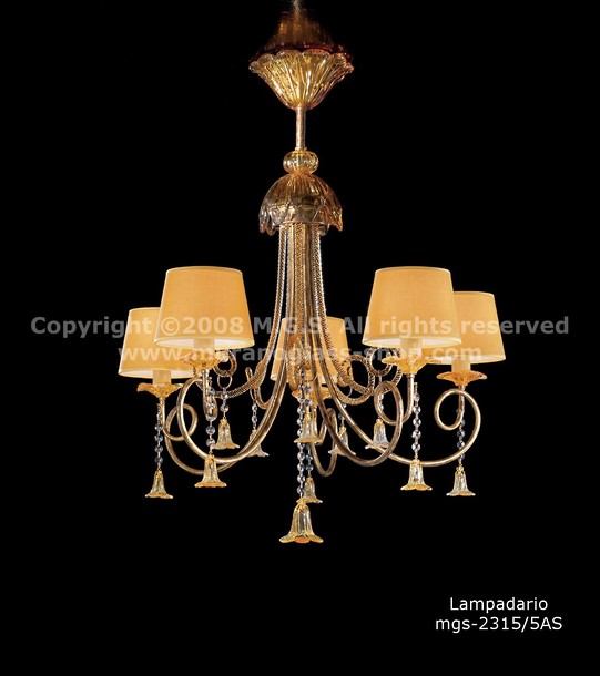2315-Serie mit Lampenschirme Kronleuchter, Kronleuchter Bernstein Dekoration mit Lampenschirmen in fünf Lichter