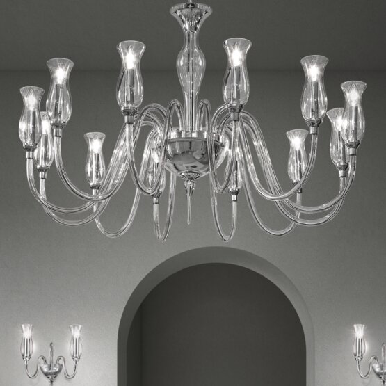 Teodato Kronleuchter, Crystal Chandelier mit Bernstein Dekoration um zwölf Lichter