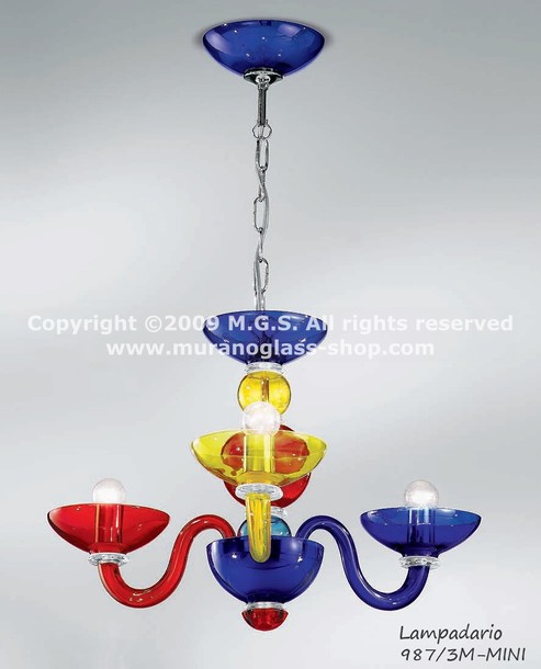 987 Multicolor Kronleuchter, Mini multicolor Kronleuchter drei Lichter