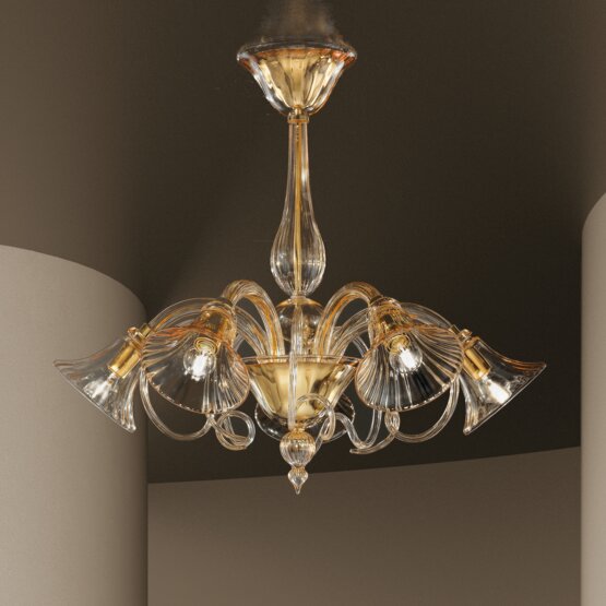 Venier Kronleuchter, 5 Lichter, Kristall und 24k Goldfarbe