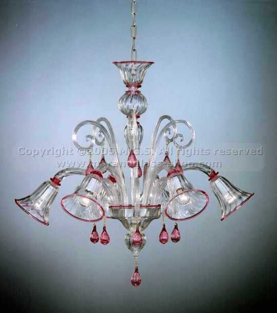 Murano-Kronleuchter Serie 090, Crystalchandelier mit Rubin Dekoration sechs Lichter