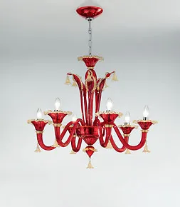 Rot und Gold Lüster um acht Lichter