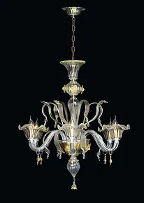Kristall-Kronleuchter mit sechs Gold-Lichter