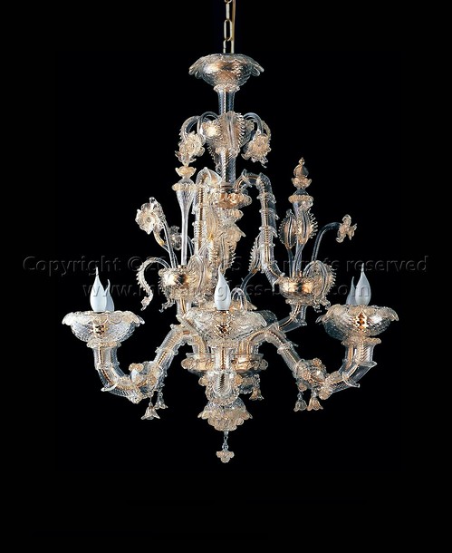 Kronleuchter geben Ca 'Rezzonico-Serie 7754, Crystal and gold Ca 'Rezzonico chandelier with pink and green decoration