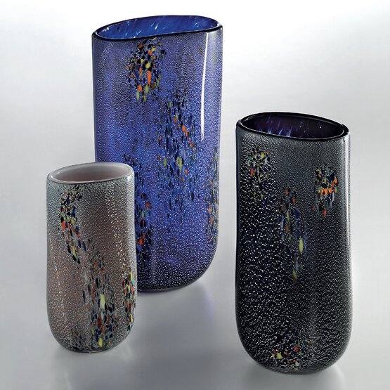 Stretto-Vase, Blaue Vase mit farbigen Flecken