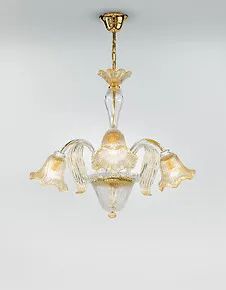 Fünf Lichter Kronleuchter aus Kristall und 24k Gold