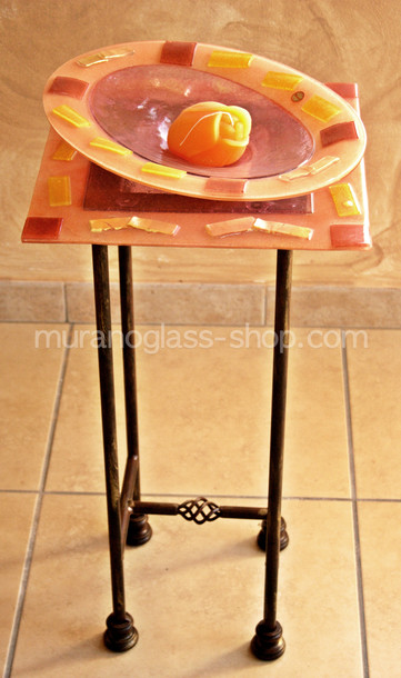 Glasmöbel Serie 30, Handyhalter Glas Lachs mit gold Fliesen