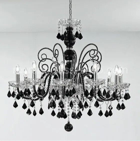 Böhmen Heller Kronleuchter, Kronleuchter Bohemien Serie 1059, 12 Lichter, Kristall Farbe und Schwarz