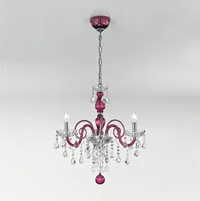 Kronleuchter Bohemien Serie 1059, 3 Lichter, Farbe Kristall und rot