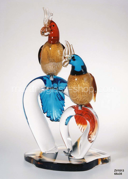Papageien, Parrots on base (pair)