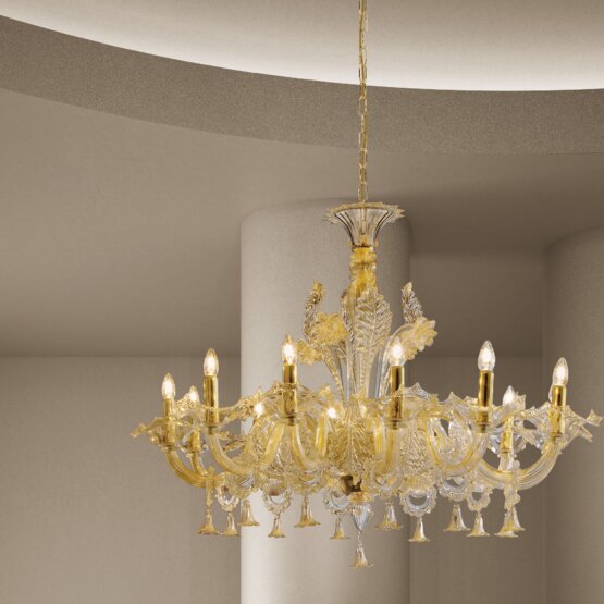 Giustinian Kronleuchter, Kristall-Kronleuchter Gold Dekoration um zwölf Lichter