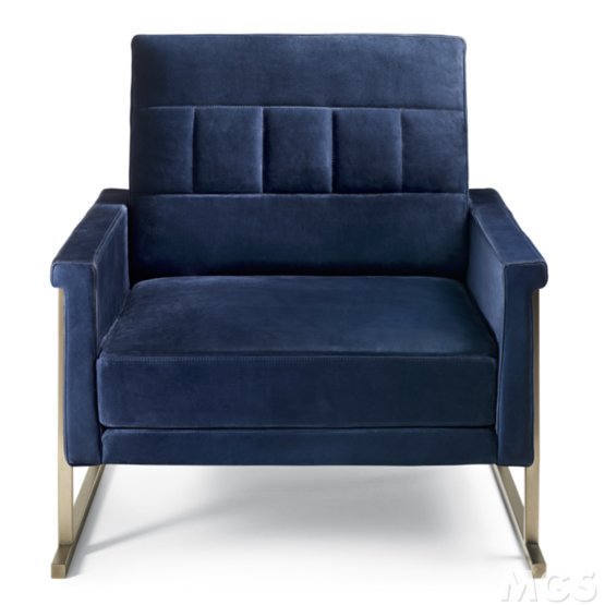 Catai-Sessel, Sessel aus blauem Samt und Messing