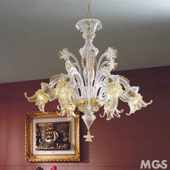 Venezia Kronleuchter, Kronleuchter aus Kristall und Gold