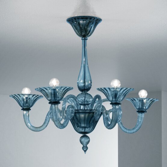 Dolfin Kronleuchter, Jeansblaue Farbe mit fünf Lichtern