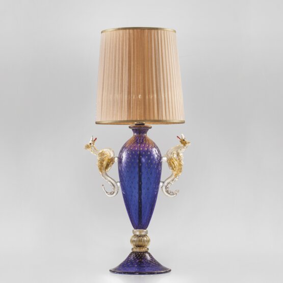 Aegon Tischlampe, Tischlampe in blauer Farbe mit Golddekor