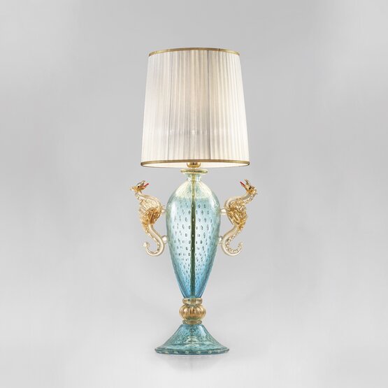 Aegon Tischlampe, Tischlampe in hellblauer Farbe mit Golddekor
