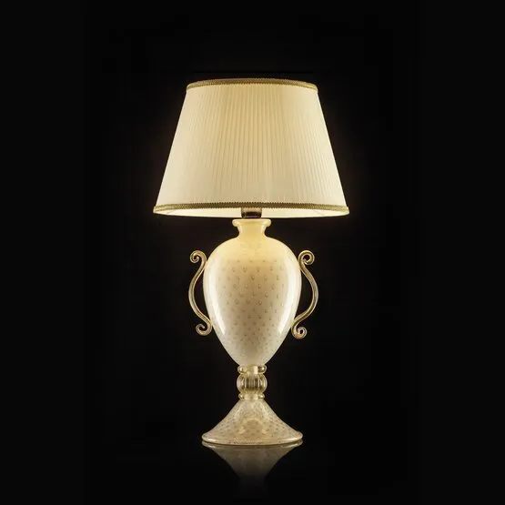 Amateia Tischleuchte, Tischlampe in Weißgold mit Golddekor