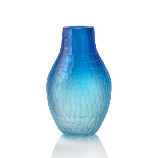 Ozeanische Lichtvase, Geschmiedete Vase in Blau- und Aquamarintönen