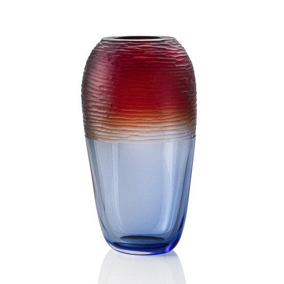 Zweifarbige Vase, Vase aus blauem und rotem Schmiedeglas