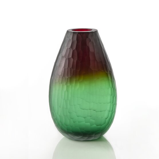 Zweifarbige Vase, Grüne und rote Vase aus geschmiedetem Glas