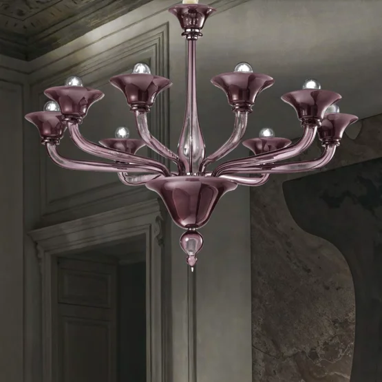 Corner Leuchter, Eckleuchter mit 8 Lichtern in Milchweiß und Amethyst