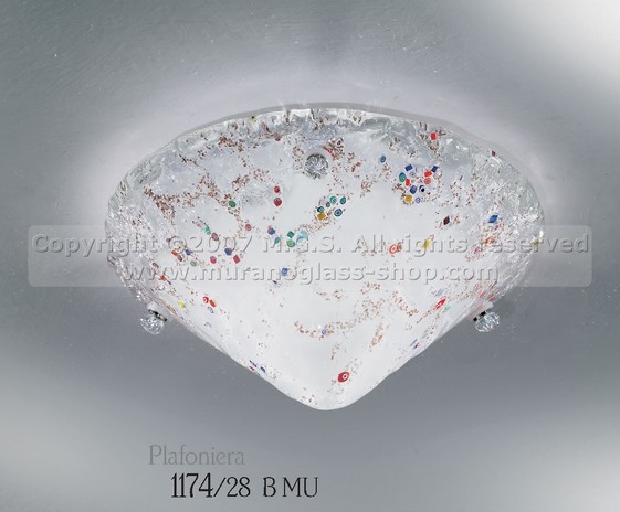 Murano-Lampen-Serie 1174, Deckenleuchte aus weißem Glas mit murrine