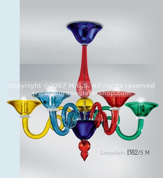 1382 Multicolor Kronleuchter, Multicolor Kronleuchter fünf Lichter