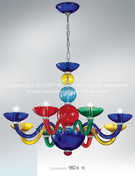 987 Multicolor Kronleuchter, Flämischen Stil multicolor Kronleuchter um sechs Lichter